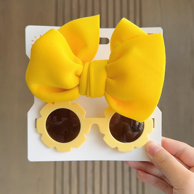 Barnhuvudbonader Glasögon Set Enfärgat Mjukt Rosett Hårband Flickor Spetsklämma Retro Solglasögon Barn Hårklämma Hårband Set