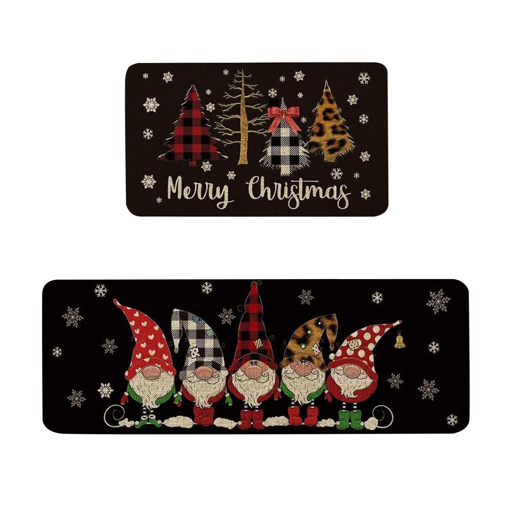 VIKAMA 2pcs Christmas Winter Crystal Velvet Floor Rug Kitchen Non-slip Mat Entrance Welcome Door Mat Holiday Home Decoration