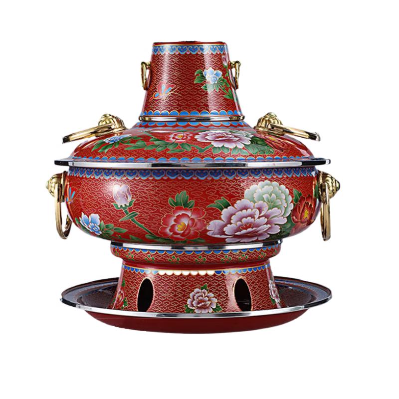 Traditional Divided Cloisonné Enamel Copper Hot Pot