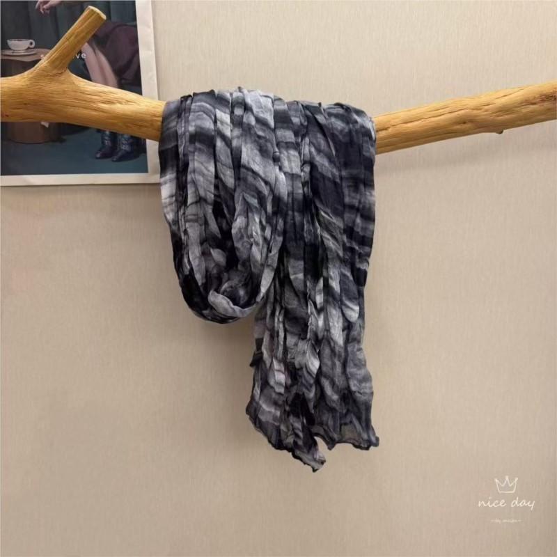 Johnature Cachecol Quente Vintage Estilo Étnico Plissado Fino Outono Inverno Estampa Decoração Versátil