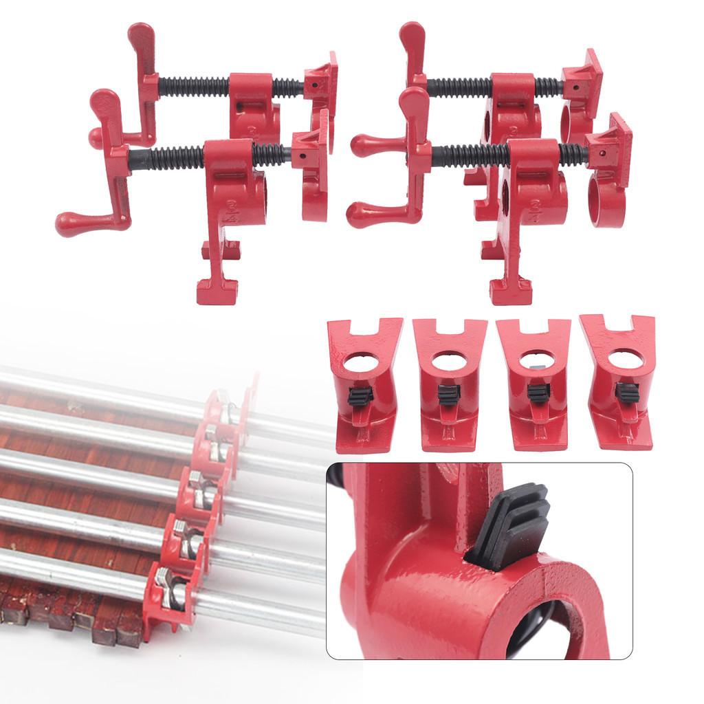 (4 Pack) 3/4" Wood Gluing Pipe Clamp Set Heavy Duty Vertical Bracket Water Pipe Clamp Woodworking Cast Iron Kit Red