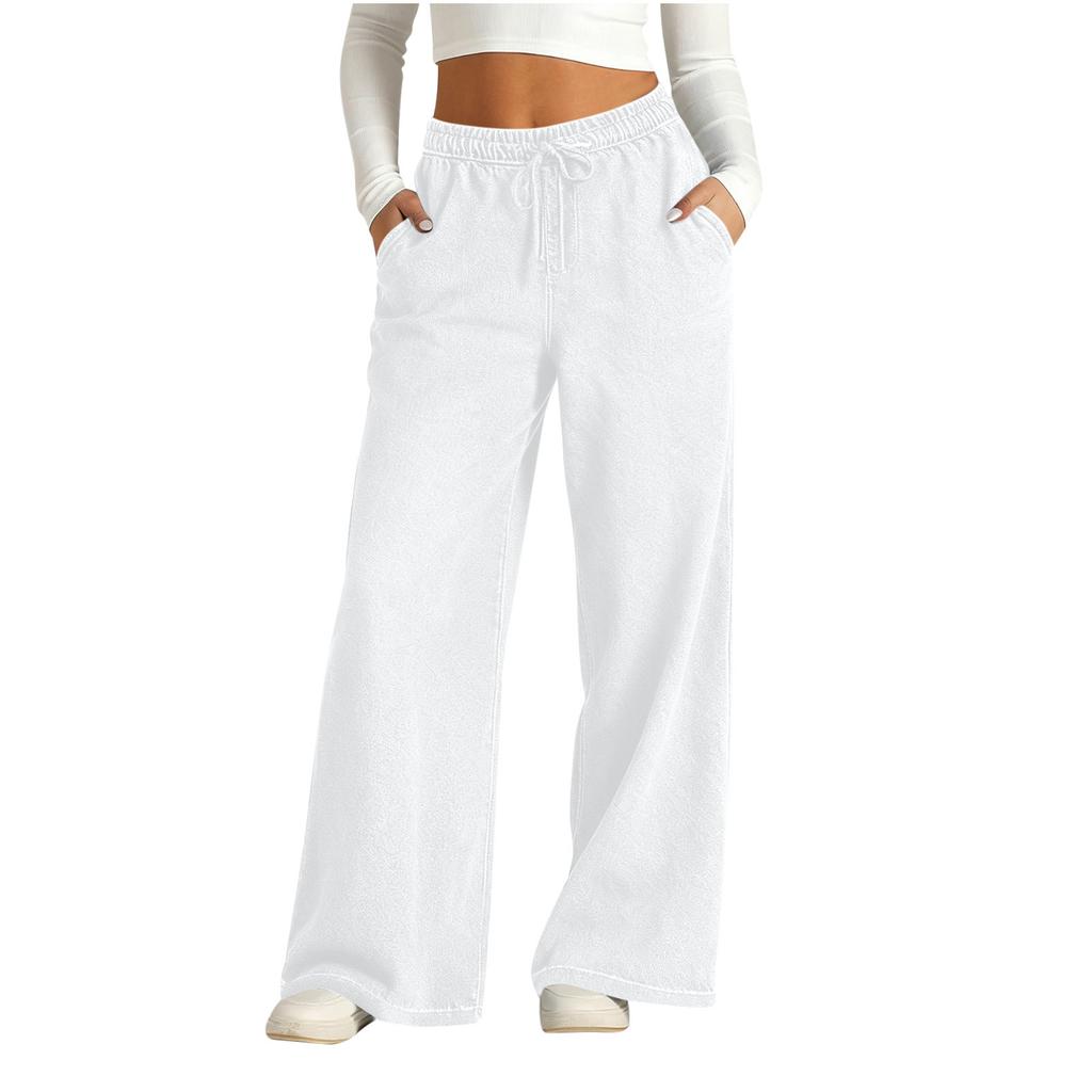 Women’s Wide Leg Drawstring Waist Pants Loose Fit Elastic Waistband Trousers Casual Lounge Sweatpants with Pockets