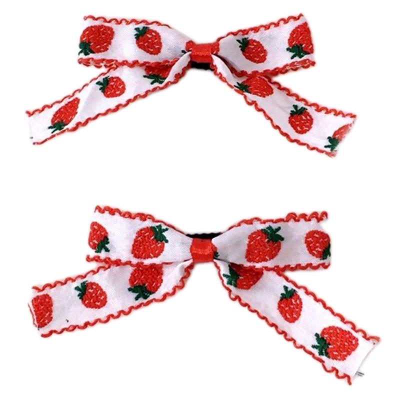

2PCS Cute Sweet Girly Mini Bowler Hat Bow Hair Clip Bow Plaids Strawberry Bow Checked Hair Clip Mini Top Hat