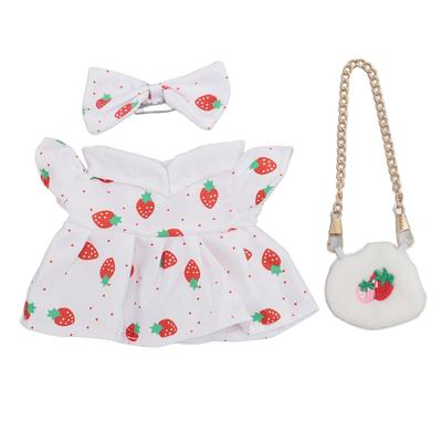 Bow Clothes Set for 20cm Dolls Girl Plush Doll Clothing Decorative Accessories with Strawberry Bag