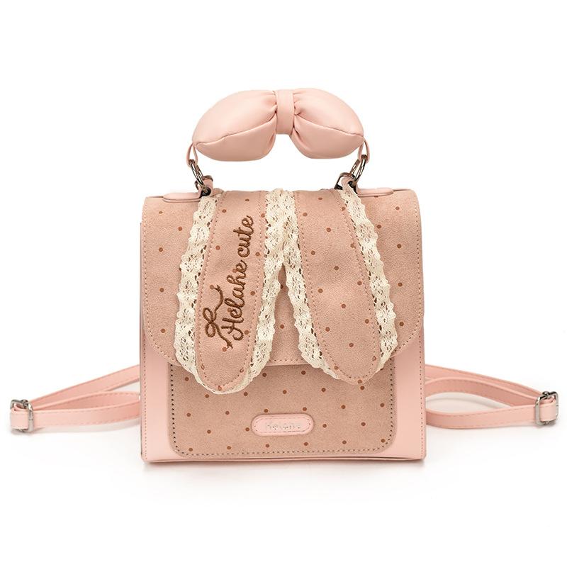 Children's Double-shoulder Bag, Girls' Bow-shaped Handbag for Carrying or Slinging, Two-in-one Lolita Small Schoolbag