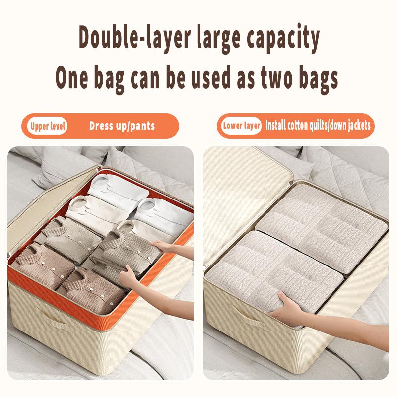 Double layer splicing PU clothing organizer large capacity miscellaneous blanket storage box household clothing seasonal storage