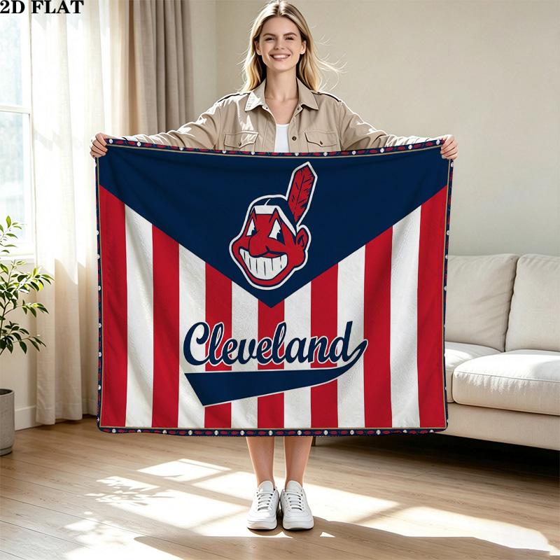 Cleveland Indians Print Flannel Blanket High Quality Warm Comfortable Cover for All Seasons Perfect for Gifts Home Decor