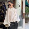 French Style Spring Autumn Women Elegant Blouse Stand Collar Office Lady Sweet Shirt Lantern Sleeve Stylish Feminine Ladies' Blouse
