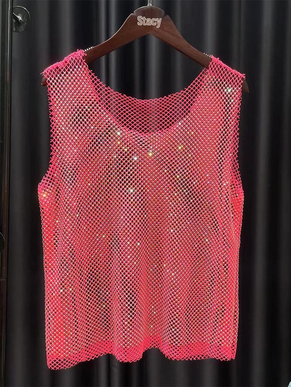 

Летний сетчатый топ-бралетт со стразами One Size 90-130 jin розы красного