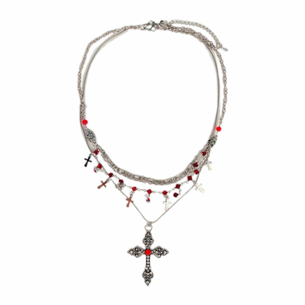 Exaggerated Retro Fringe Cross Clavicle Chain Women European Cross-border Original Gothic Punk Daily Party Neck Accessory Gift