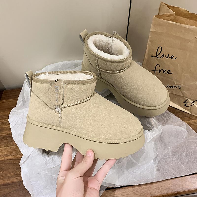 fashion 2024 New Classic Thickened Fluff Women's Snow Boots Leather Warm Ankle Boots Women Winter Ladies Shoes Chunky  Platform Shoes