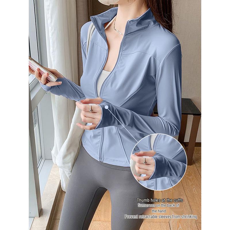 Women's Quick-Dry Stand Collar Fitness Jacket with Zipper - Breathable, Long Sleeve Sports Top for Running, Yoga, Outerwear.