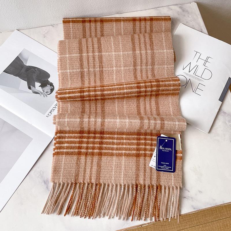 Khaki classic plaid 100 pure wool couple scarf women's winter versatile warm men's soft waxy scarf