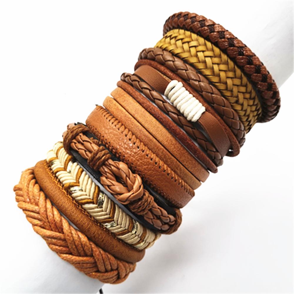 10 Pcs/set Black Wrap Woven New Fashion Handmade Men Bracelets Male Women Leather Bracelets Men Bangle Jewelry Gift