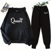 Women's 2 Piece Matching Set Queen Print Hoodie and Sweatpants Casual Street Style Outdoor Sportswear