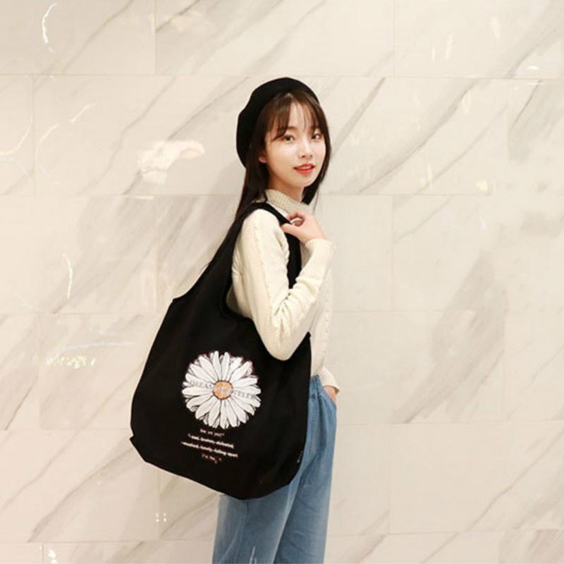Daisy Canvas Shoulder Bag Student Handbag Women Small Shopping Bag Girl Flowers Casual Tote Bag