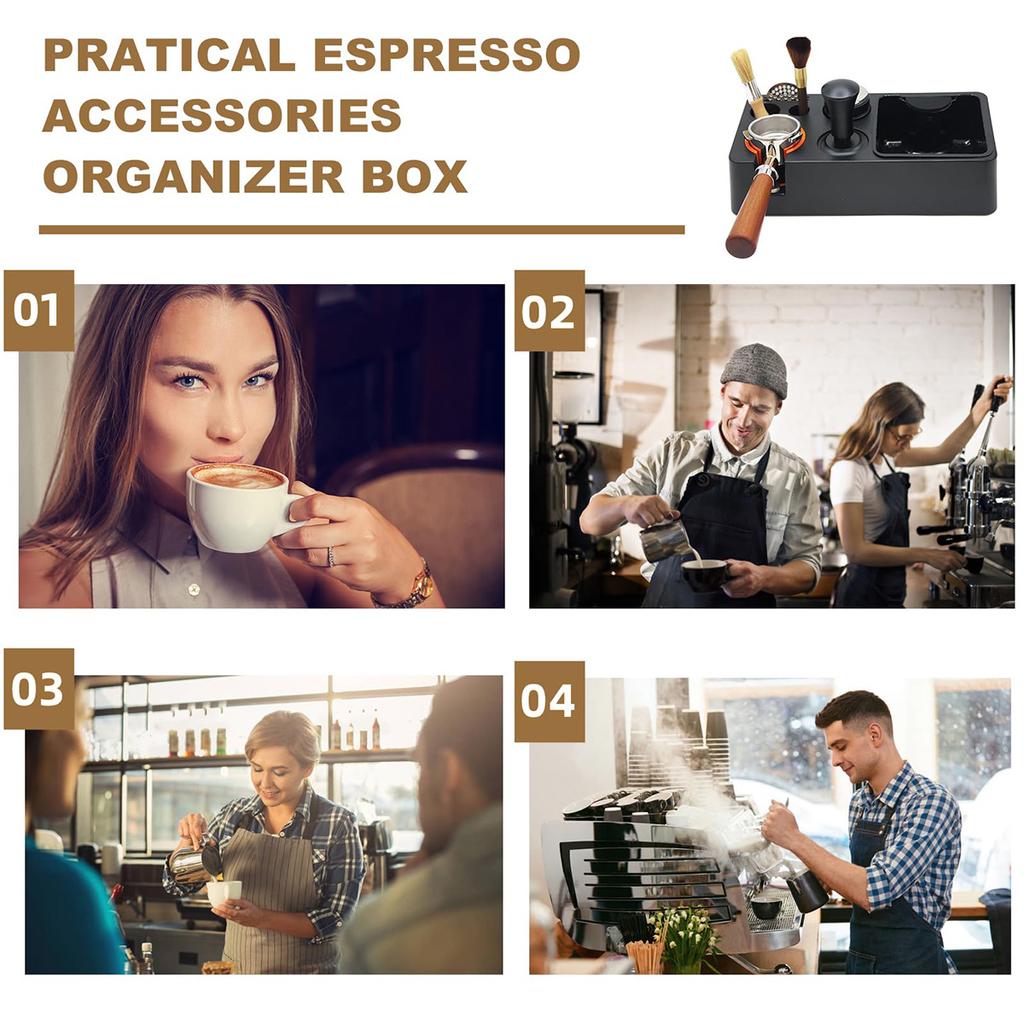 D2 Coffee Tamping Station with Knock Box, 8 In 1 Organizer for Tamper, Portafilter Holder, Cleaning Kits Puck Screen Accessories