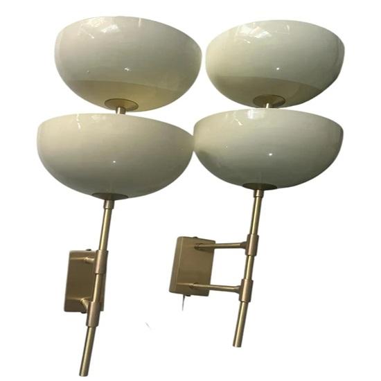 Pair of Reverse-Dome Trophy Sconces White Brass Wall Lights Modern Lighting for Home Décor Bathroom ,Vanity, Kitchen
