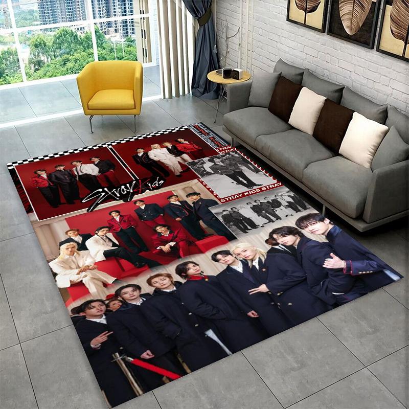 Fashion Kpop Stray Kids Non-Slip Area Rug for Living Room,Bedroom,Playroom,Soft Carpet Floor Mat Home Decor Rug Kids Room Gift