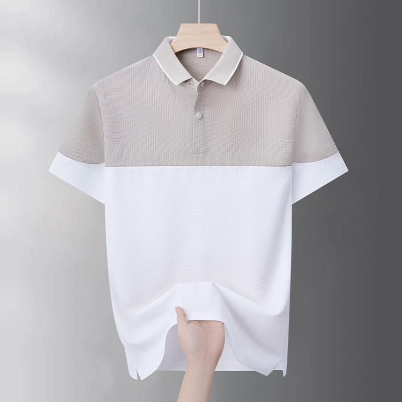 Men s Two-Tone Color Block Short Sleeve Polo Shirt L белый