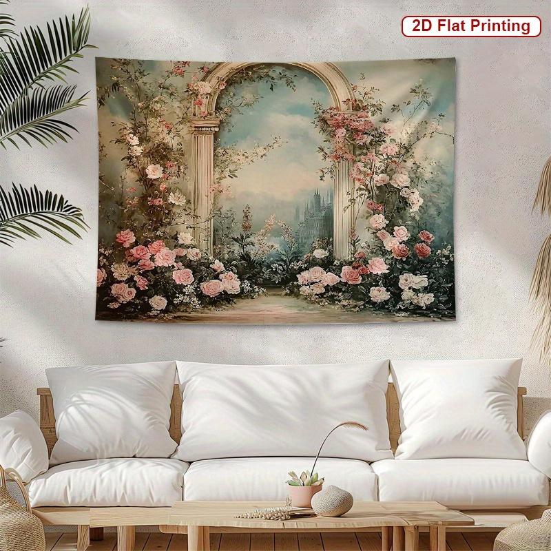 Floral Archway Tapestry  Romantic Garden Scene Classic Frame Design for Bedroom or Dorm Decor