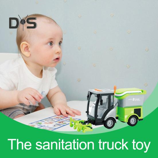 Kinder-Müllwagen-Spielzeug mit Musiklicht, Trägheitsantrieb, realistisches Straßenreinigungsfahrzeugmodell im Maßstab 1/16, pädagogisches Schneeräumwagen-Spielzeug