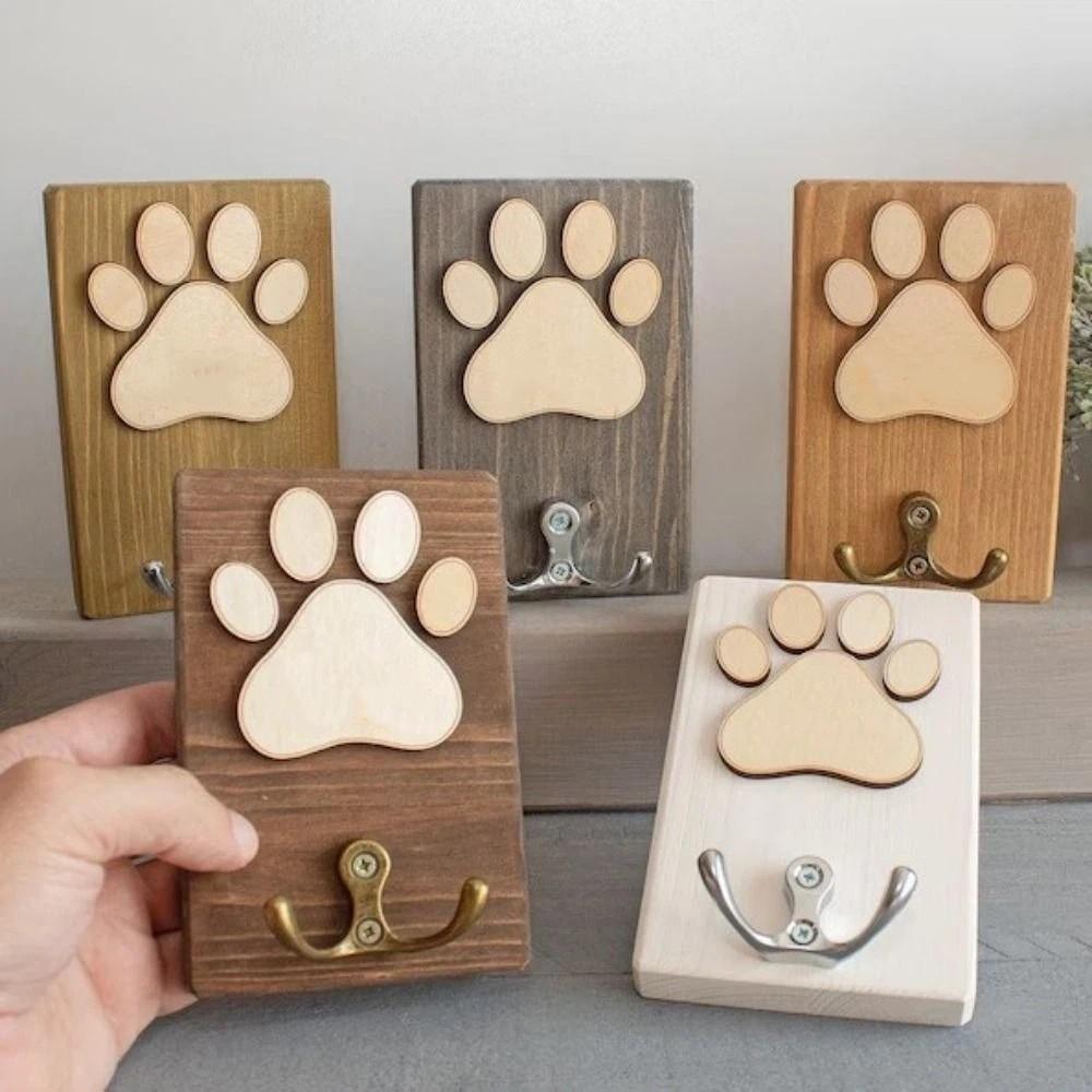 Handmade Dog Lead Holder Wooden Paw Print Hanger Unique Dog Paw Wall Hook Indoor Decor
