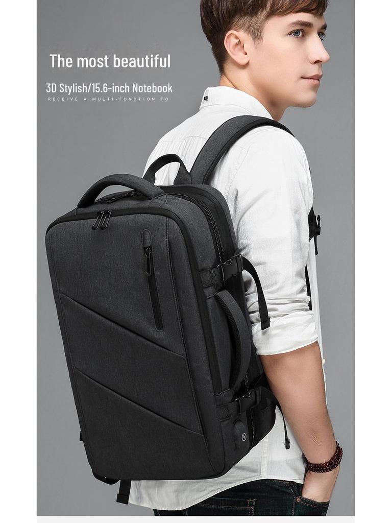 Men's Expandable Waterproof Business Travel Backpack, Large Capacity, Oxford Cloth, for Laptops.