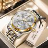 Binbang Men's Waterproof Quartz Watch with Luminous Dial, Rhinestone Accents, Dual Calendar, and Steel Strap.