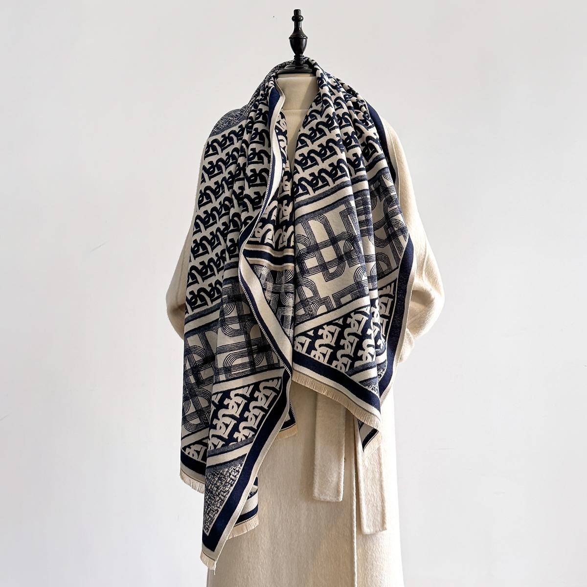 

Elegant Women S Floral Jacquard Pashmina Scarf - Winter Thick Warm Double-Sided Tassel Design Coldproof Windproof Blanket Shawl