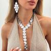 SHIXIN Elegante Collana con Ciondolo a Catena Lunga con Paillettes Metalliche Orecchini a Pendente Set di Gioielli per Donna Festa Lusso Accessori per il Collo Regalo
