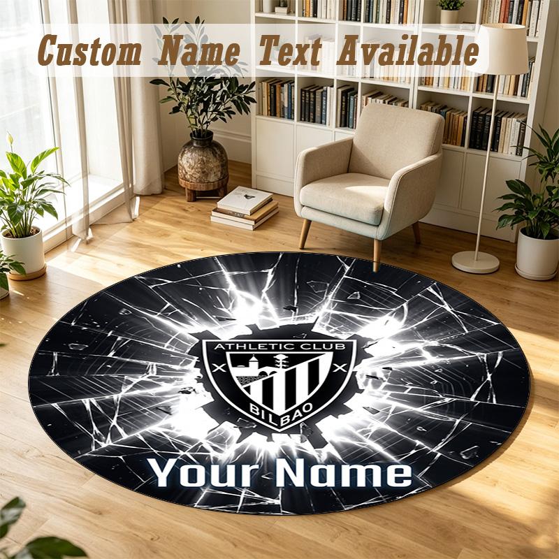 Round Rug Custom NameAthletic Bilbao Football Pattern Non Slip Carpet Home Floor Decor