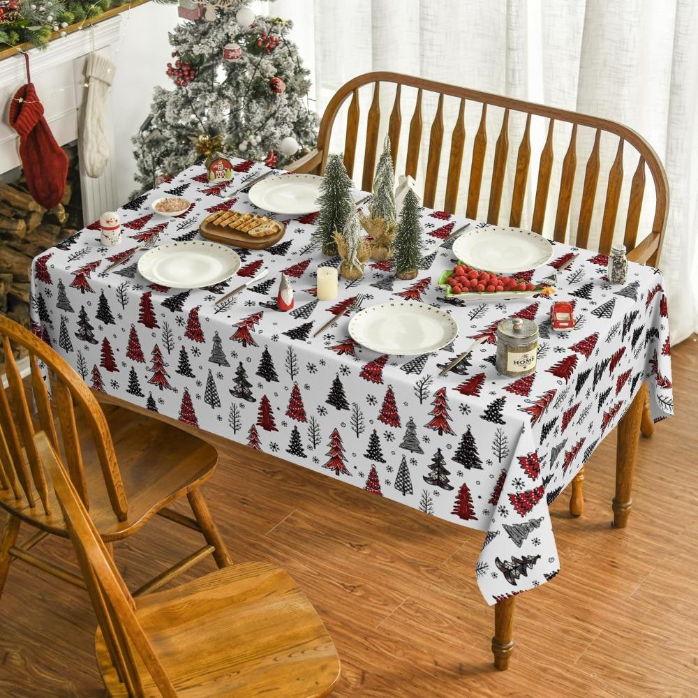 Christmas Polyester Tablecloth Snowman Print Lightweight Stain Resistant Dining Decor Long Table Cover