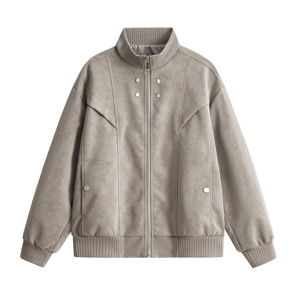 PU leather jacket men's suede stand-up collar leather jacket locomotive style youth fashion trend versatile