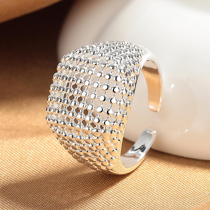 2026 Полый Кольцо-Шар Женское Геометрическое Креативное Милое Крутое Посеребренное S925 Открытое Кольцо Универсальное Личность Широкое Кольцо на Указательный Палец Resizable серебряный