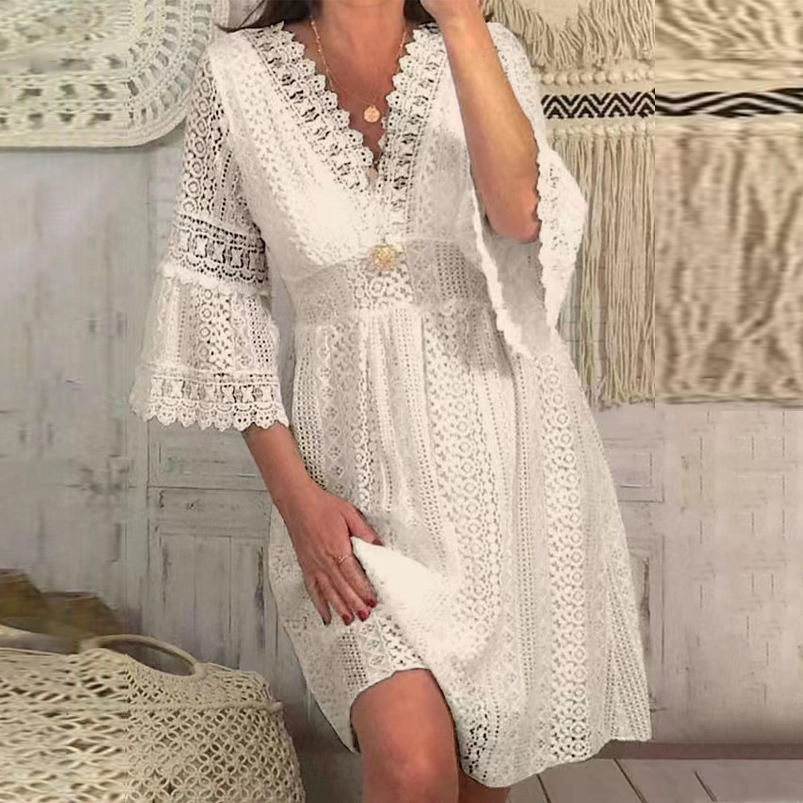 

Платье в стиле принцессы с открытыми плечами, кружевное платье на бретельках, повседневное однотонное платье свободного кроя M бежевый