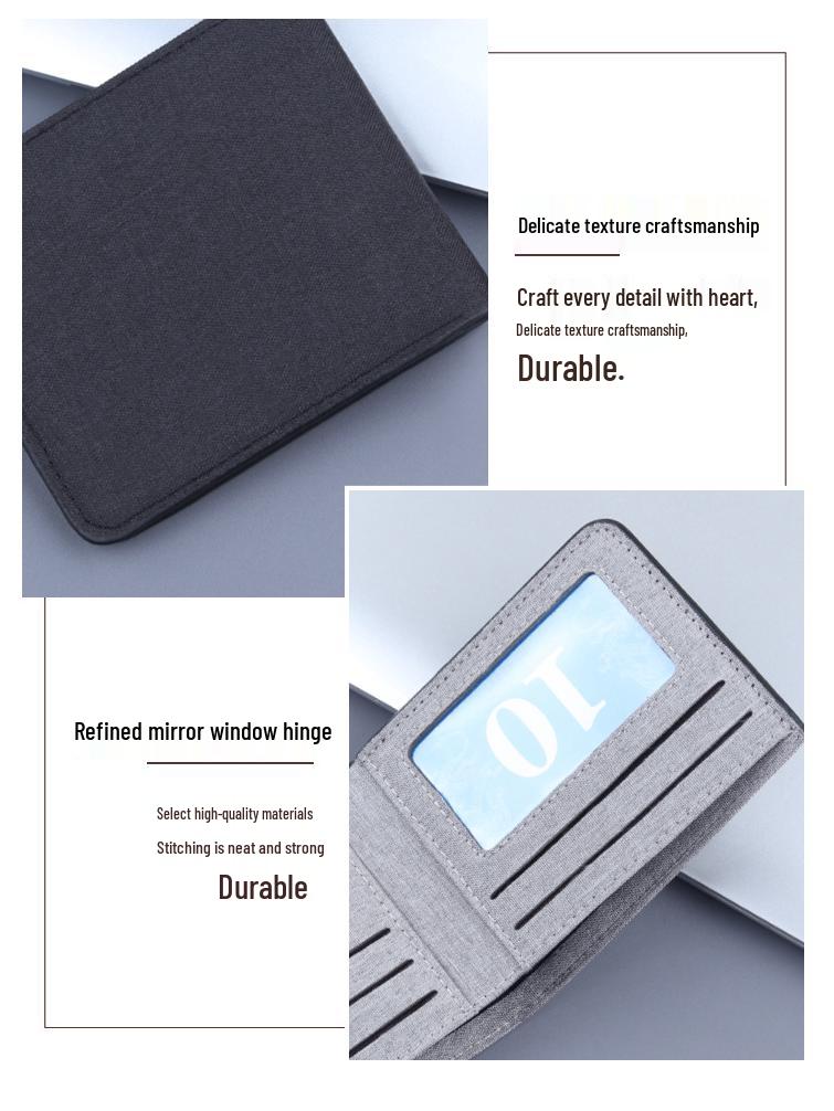 Men's Ultra-Thin Canvas & Leather Short Wallet with Card Holder