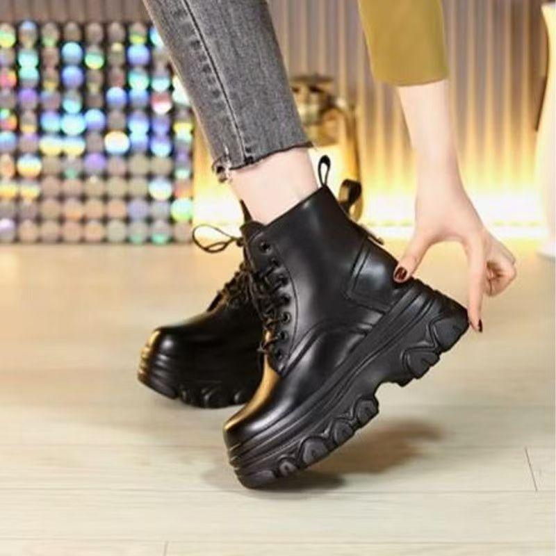 Comfortable and Good-looking British Martin Boots for Women, Winter Velvet Warm Cotton Boots for Small Men, Thick-soled Inner Height-increasing Short