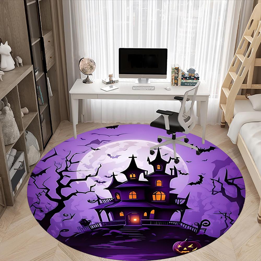 1pc Halloween HauntedHouse Office Round Area Rug, Under Office Chairs Bedroom Living Room Home Decor, Room Deco, Available In Various Sizes