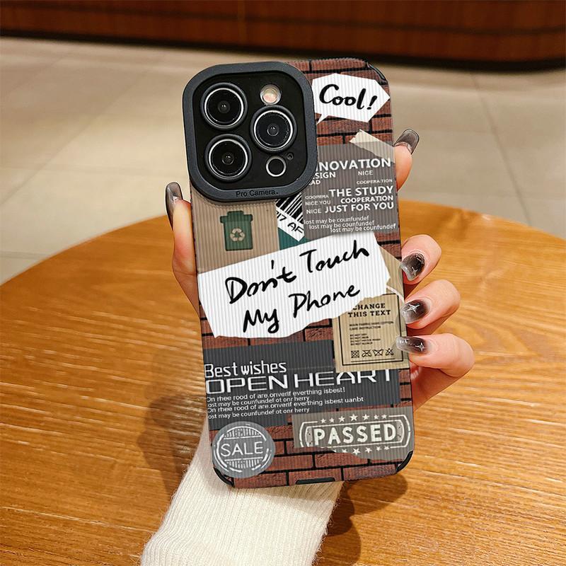 Vertikales Narbenleder-Schale [Fass mein Telefon nicht an] Bedrucktes Cover Gemustertes Weiches Silikon-Case mit Kameraobjektiv Vollschutz für iPhone