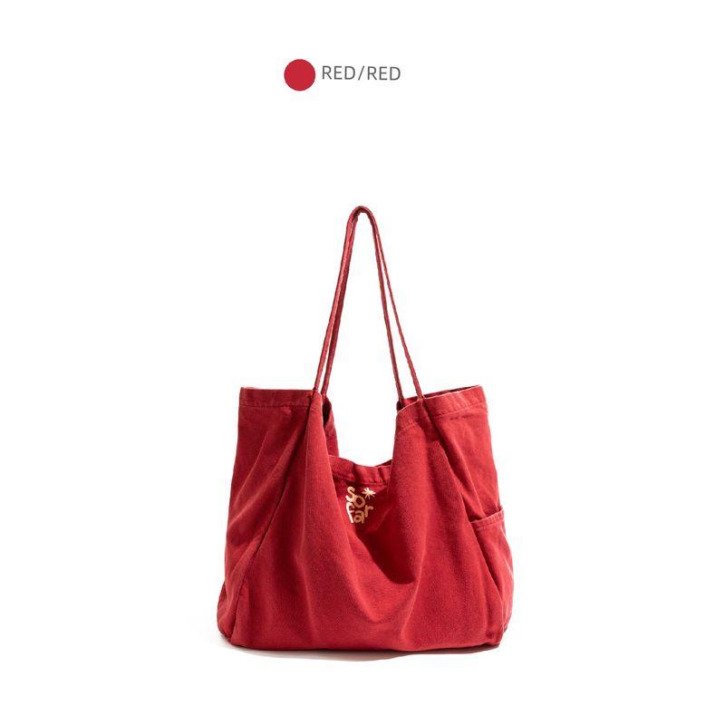 

Stylish Studio Korean Series Preppy Red Canvas Bag 2025 New Large Capacity Commuter Shoulder Tote Bag Red