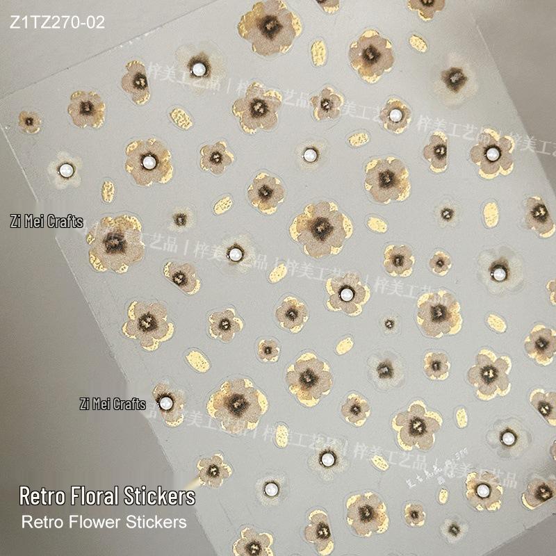 

Корейский стиль Ретро Черные и Золотые Цветочные 5D Наклейки для ногтей с Кристаллами и Жемчугом