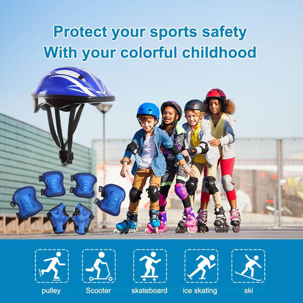 7Pcs Kids Bike Helmet Set Skateboard Knee Pads Elbow Pads Wrist Guards Adjustable Protective Gear Set for Outdoor