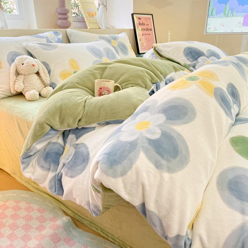 Thickened Milk Fleece Bed Four-Piece Set Warm Student Dormitory Quilt Cover Flannel Three-Piece Set