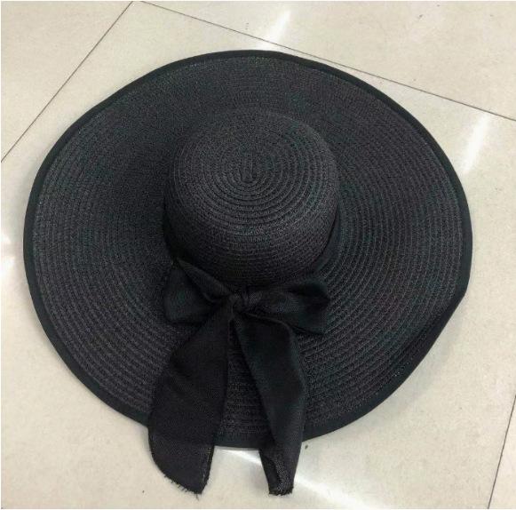 Cappello da Sole Estivo a Tesa Larga per la Spiaggia all'Aperto Moda Bordo Larga Pieghevole Cappello da Sole da Donna Colore Unito Decorazione Fiocco Cappello a Cilindro