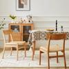 Retro Solid Wood Rope Dining Chair Modern Minimalist Home Woven Makeup Stool Nordic Rattan Back Chair Living Room Furniture 2025