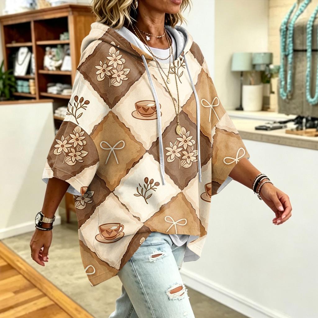 Women's Printed Hoodie Loose Fit Casual Pullover Sweatshirt for Everyday Wear