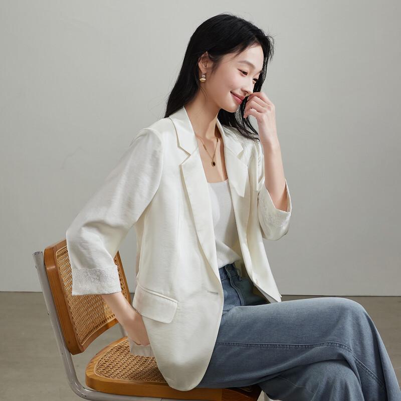 SOFSIL Women s Fashion Commuter Lace Trim Seven-Sleeve Blazer XL