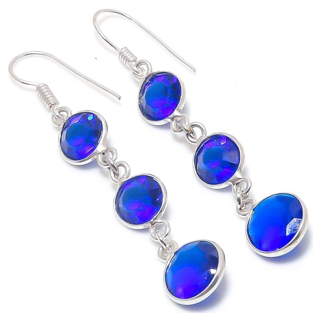 

Natural London Blue Topaz Gemstone 925 Sterling Silver Earring 2.29 H8f93
