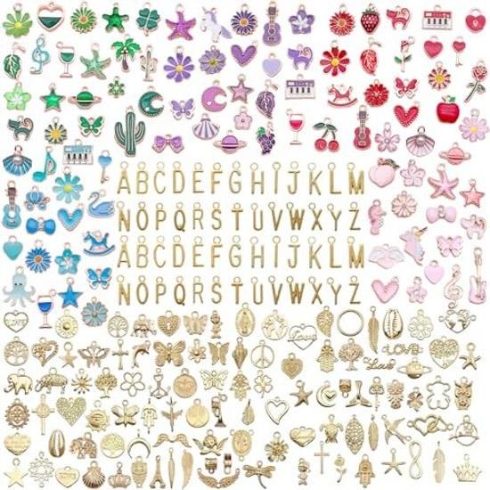 Acidea Charm Accessory Parts 412 Pieces 26 Letter Set A-Z Alloy Pendant Necklace Earrings Decoration Jewelry Basic Making Deco Kit Craft Handmade DIY